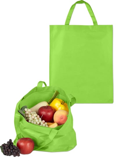 stoffen tas - set van 10 - zonder opschrift - winkeltas - korte handvaten - 49,5x40 cm - groen