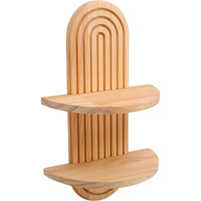 Boho Muurplank Hout Dubbele Planken Gebogen Decoratieve Hangende Muurplantenhouder Zwevende Plank voor Slaapkamer Woonkamer