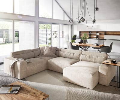 Woonkamerlandschap Sirpio 300x210 cm koord beige recamiere variabel