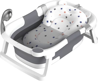 AHD® Baby Badje - - Baby Badje Met Standaard - Baby Badset - Grijs - 63cm x 43cm x 9cm