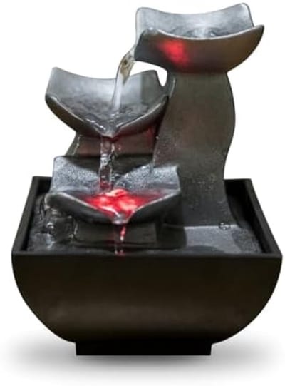 Boro Waterval Zen Relaxatie Fontein met Kleurrijke LED Verlichting - Gesloten Circuit Tafelfontein voor Woonkamer, Slaapkamer en Kantoor - Meditatie en Ontspanningsdecoratie - Hoogte 18 cm