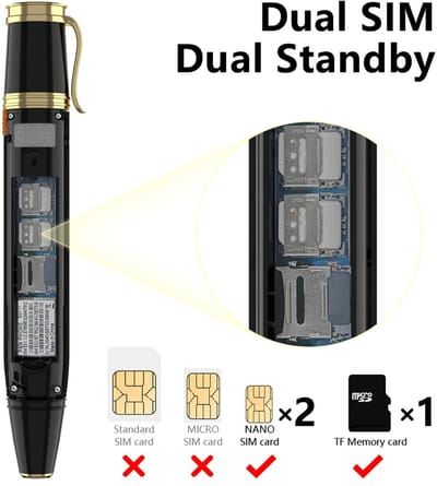 3-in-1 Pen Telefoon met Ventilator – Draagbare Mini GSM Telefoon met Dual SIM, Bluetooth Bellen, Spraakopname, Stemvervormer en Zakformaat Mobiele Telefoon – Pen-Stijl Senioren Telefoon voor Reizen of Noodgebruik