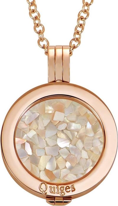Quiges Munthouder met Ketting en Munt 25mm Schelp Vlokjes Beige - RVS Roségoudkleurig - EPRHZ219