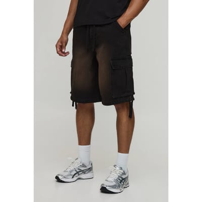Baggy Applique Cargo Denim Shorts | Dark Brown | Size 44