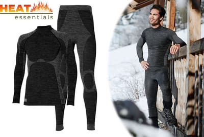 Heat Essentials - Premium Thermo Ondergoed Heren - Set - Thermo Shirt Heren en Thermo Broek Heren - Zwart - M - Thermokleding Heren - Thermoshirt Heren - Thermobroek Heren