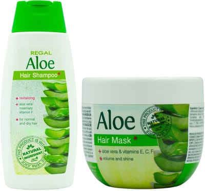 Regal Aloe Shampoo + Hair Mask Set – Aloë Vera Shampoo en Haarmasker voor Normaal & Droog Haar – Volume, Glans & Verzorging – 2 x 250ml
