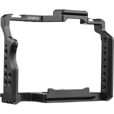 Andoer – Cage de caméra en alliage d'aluminium, Cage vidéo avec deux supports de chaussures froides, de nombreux filetages de 1/4 pouces noir