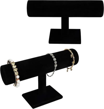 Set van 2 Zwarte Fluwelen Sieradenhouders, T-Houder voor Armbanden, Organiser voor Sieraden, Kettingen en Horloges