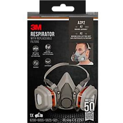 3M adembeschermingsset 6002KIT-1, bestaande uit 1 x ademhalingstoestel 6200 met beschermingsklasse A2P2/2 x filter 6055/2 x filter 5925/2 x filterhouders 501
