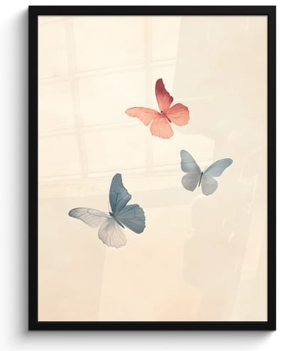 Poster in lijst - Fotolijst 50x70 cm - Posters - Vlinders - Minimalistisch - Roze - Posterlijst zwart - Decoratie - Wanddecoratie woonkamer - Muurdecoratie slaapkamer