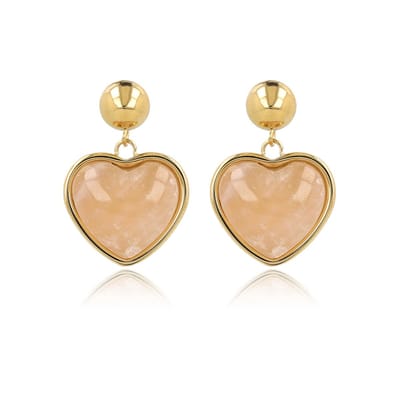 My Bendel - Goudkleurige Oorstekers Hart met Rose Quartz Edelsteen - Hartvormige Oorstekers • Rose Quartz • Goudkleurig - met Luxe Cadeauverpakking | Sieraden Voor Dames