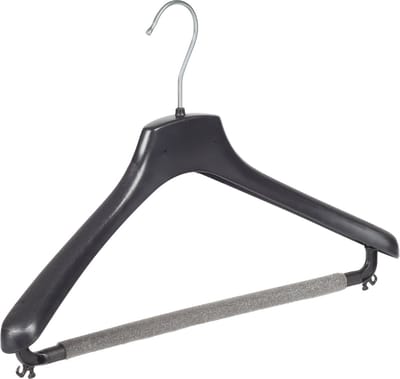 De Kledinghanger Gigant - Mantelhanger - Kostuumhanger - Jassenhanger - Volwassenen - FR40 - 50 Stuks - Kunststof - Zwart - Gebogen Model - Schouderverbreding 3,3 cm - Broeklat met Schuim - 40 cm - Kledinghanger - Kleerhanger - FR-Serie