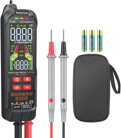 Digitale multimeter met 6000 tellers, LCD kleurendisplay, automatische bereikselectie en NCV-functie voor spannings-, frequentie-, capaciteit- en weerstandmetingen