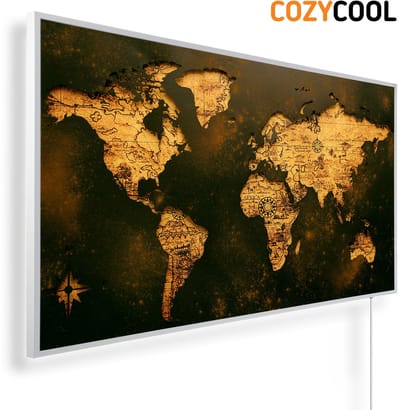 Infraroodpaneel met afbeelding | Oude wereldkaard 3D | 1200 Watt | Witte lijst | Infrarood verwarmingspaneel | Infrarood paneel | Infrarood verwarming