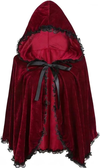 Vrouwelijk kostuum van Roodkapje met cape en capuchon voor Halloween, carnaval en cosplay evenementen