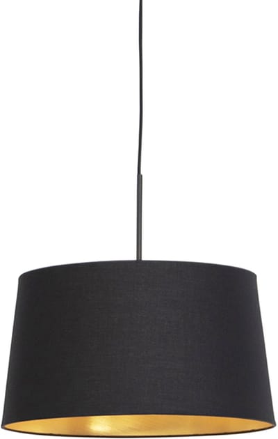 QAZQA combi - Klassieke Hanglamp met kap - 1 lichts - Ø 550 mm - Zwart Goud - Woonkamer | Slaapkamer | Keuken