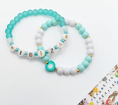 Jeannette-Creatief® - Ibiza - Ibiza Armbanden Mintgroen Hartje Polymeer Acryl met Tekst - Armbanden Elastiek - Armbandenset - Miyuki Rocailles - Acrylkralen - Polymeerkralen - Armbandjes - Dames Armbanden - Setje - Set - Boho - Ibiza - Miyuki Armband