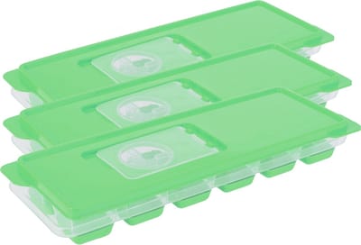 Excellent Houseware ijsklontjes tray - Set van 3x stuks - ijsblokjes vormpjes - 12 vakjes - kunststof - groen - met afsluitdeksel