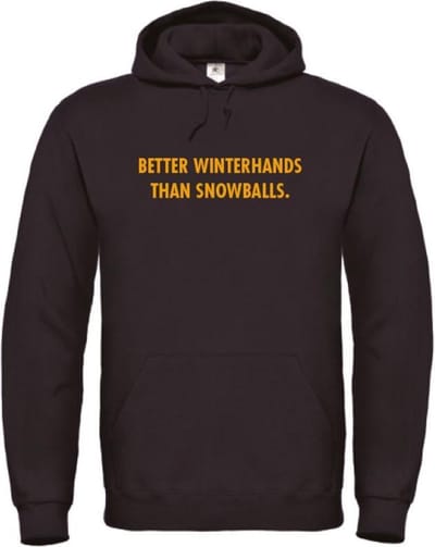 Better winterhands than snowballs wintersport hoodie zwart XL - okergeel - soBAD. | Foute apres ski outfit | kleding | verkleedkleren | wintersporttruien | wintersport dames en heren