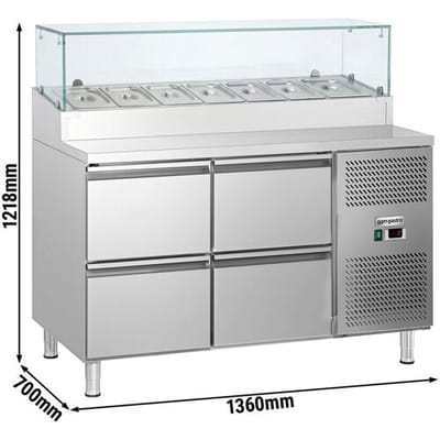 GGM Gastro Zubereitungstisch ECO - 1360mm - 4 Schubladen - mit Glasaufsatz - für 7x GN 1/3