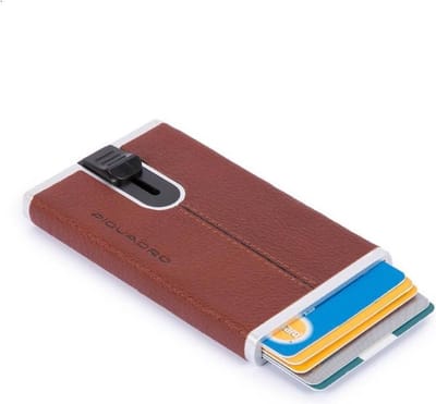 Piquadro, Black Square, Porte-cartes en cuir, Système coulissant carré avec porte-billets, PP4825B3R-CU, Marron, Pour Hommes