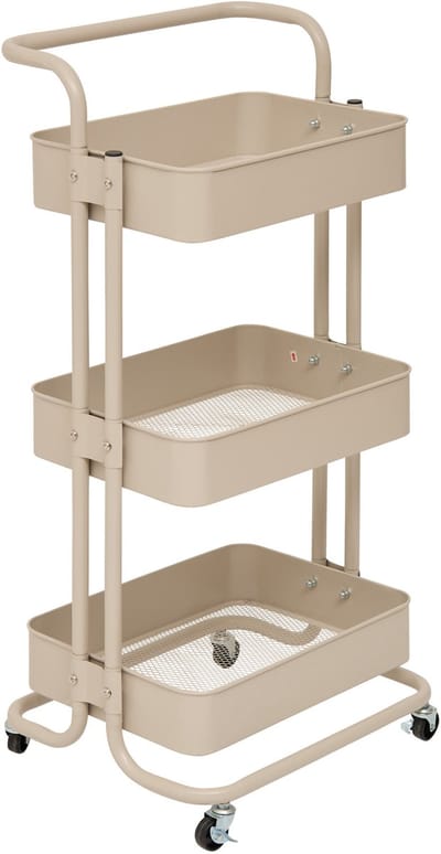 5Five Trolley - beige - 3 laags - 45 x 36 x 86 cm - mesh metaal - keuken/badkamer trolley - opbergen