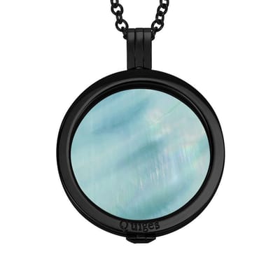 Quiges - Munthouder met Ketting en Munt 33mm Schelp Lichtblauw - RVS Zwart - ERHS1014