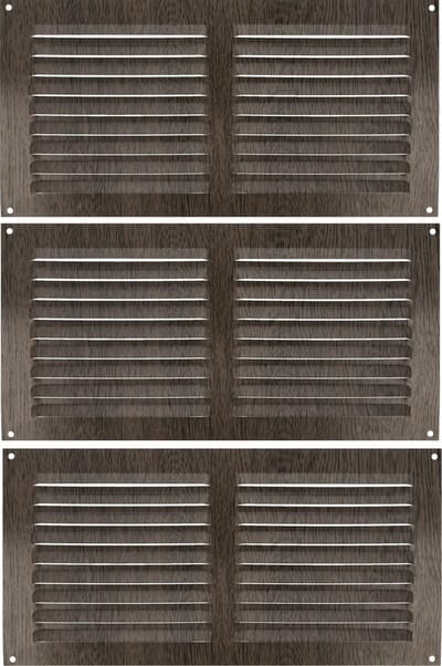 AMIG Ventilatierooster/muurrooster - 3x - 150 x 300mm - aluminium - wengehout look - schoepenrooster