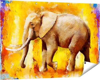 Gards Tuinposter Geschilderde Olifant Olieverf - Abstract - 120x80 cm - Tuindoek - Tuindecoratie - Wanddecoratie buiten - Tuinschilderij