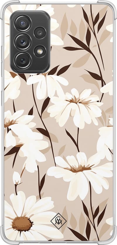 Casimoda® hoesje - Geschikt voor Samsung Galaxy A52 5G - In Bloom - Shockproof case - Extra sterk - TPU/polycarbonaat - Bruin/beige, Transparant
