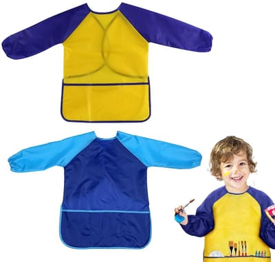 Dailygoods- Schilderschort Kinderen - 2 x Kinderschorten - Met Mouwen 50 cm - Polyester - 3 Zakken - Geschikt voor 5 tot 8 jaar - Kinderschort