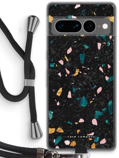 Case Company® - Hoesje met koord geschikt voor Google Pixel 7 Pro hoesje met Koord - Terrazzo N°10 - Telefoonhoesje met Zwart Koord - Bescherming aan alle Kanten en Over de Schermrand