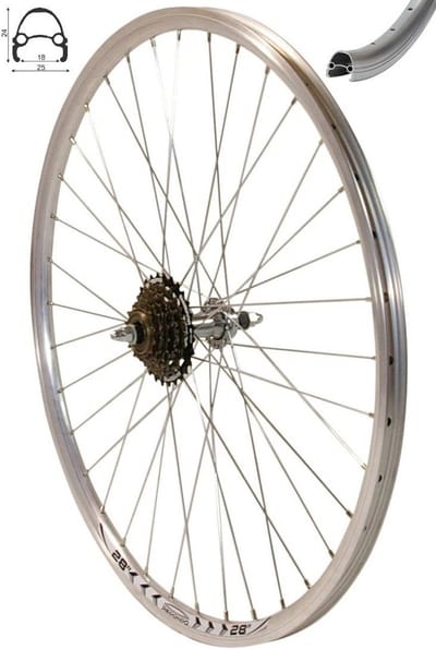 28 Inch Achterwiel met Holle Velg en 6-Voudige Schroefkrans - Zilver