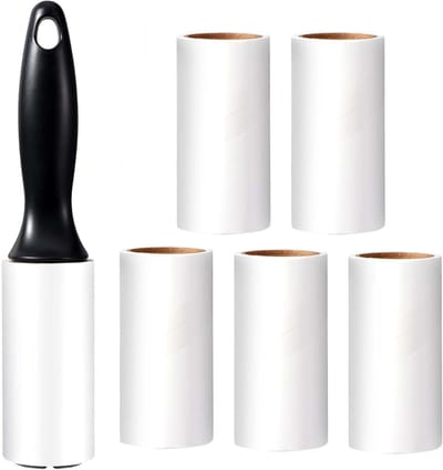 Anti-haarroller voor dieren, kleefroller met 1 handvat + 6 rollen (60 vellen/rol), reiniger voor katten- en hondenharen voor kleding, bank