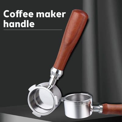 51 mm bodemloze portafilter met roestvrijstalen mand met 3 oren en portafilter met massief houten handvat