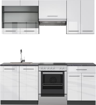 Vicco Fame-Line Complete keukeneenheid – 200 cm, WB Antraciet Wit hoogglans/antraciet