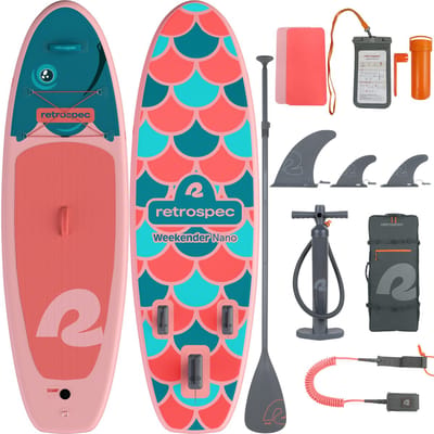 Retrospec Opblaasbaar Kids Supboard - 259 cm - Inclusief Peddel, Opbergtas en Accessoires - Stand Up Paddle Board / SUP - Roze / Blauw