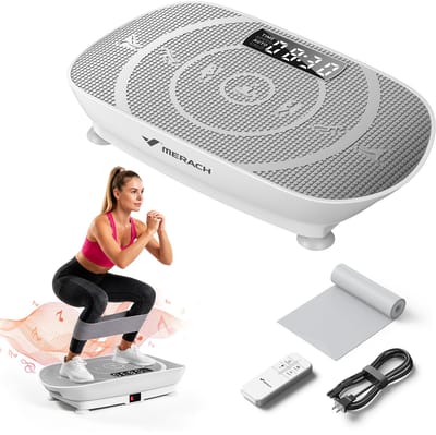 MERACH Trilplaat voor Afvallen - 10 Snelheden Handmatige Modus - Bluetooth Verbinding - Stil ≤65dB met LED Display, Afstandsbediening en Yoga Weerstandsband - Wit