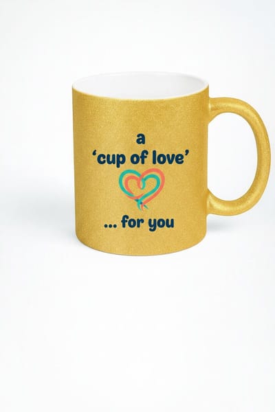 Luxe Gouden Glitter Mok 'A Cup of Love' met Hart - Uniek Cadeau