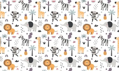 Rolbare zelfklevende wandbekleding voor kinderen met een ontwerp van tropische eilanddieren, 60 x 100 cm.