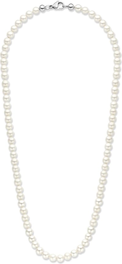 Frank 1967 7FN-0049 Witte Parelketting 6,3mm - Heren - 50cm - Staal Slot - Zilverkleurig - Cadeau voor mannen