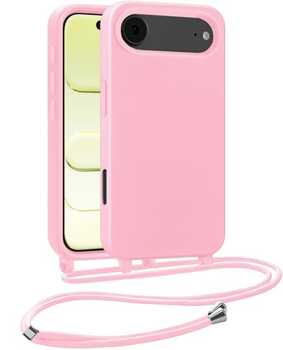 Hoesje Geschikt voor iPhone Air Hoesje Met Koord Siliconen Case - Hoes Geschikt voor iPhone Air Backcover Met Afneembaar Koord - Lichtroze