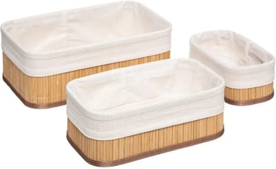 5Five Kast/badkamer opbergmanden - set van 3x stuks - bamboe met hoes - verschillende formaten