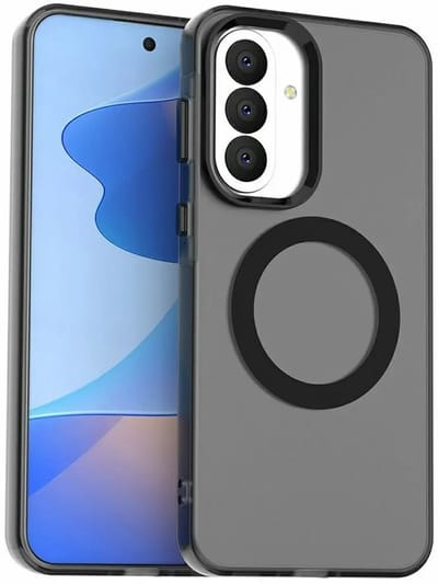 MagSafe Compatibel Backcover Hoesje Geschikt voor Samsung Galaxy A37 - Zwart & Semi-Transparant Design - Stijlvol & Goede Bescherming