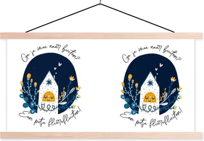 Posterhanger incl. Poster 120x60 cm - Schoolplaat - Quotes - Spreuken - Ga je mee naar buiten? - Textielposter - Blanke latten