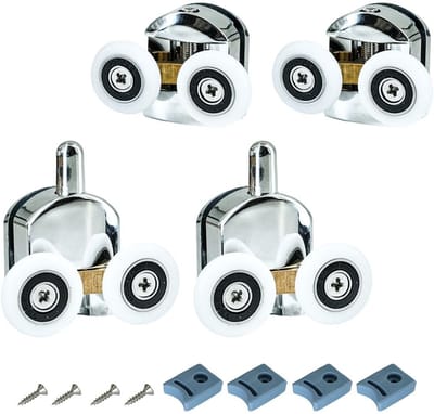 Allecto Plus - Reserveonderdelen Douchedeurwieltjes 23 mm - Set van 4 - Voor Douchedeuren en Douchecabines - Verstelbaar - Geschikt voor 4-6 mm - Bovenste en Onderste Wielen - Gebogen en Rechte Deuren