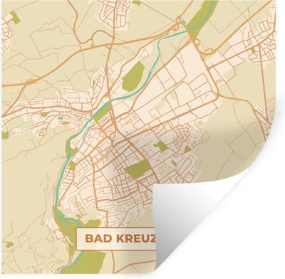 Muurstickers - Sticker Folie - Plattegrond - Kaart - Bad Kreuznach - Vintage - Stadskaart - 100x100 cm - Plakfolie - Muurstickers Kinderkamer - Zelfklevend Behang XXL - Zelfklevend behangpapier - Stickerfolie