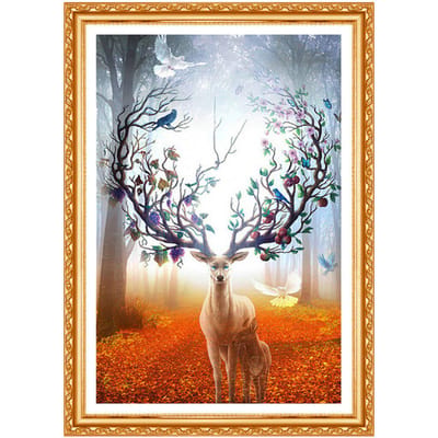Kit de peinture diamant rond complet 5D, broderie d'élan de forêt brumeuse, Art mural, point de croix par numéros 20X30CM gray