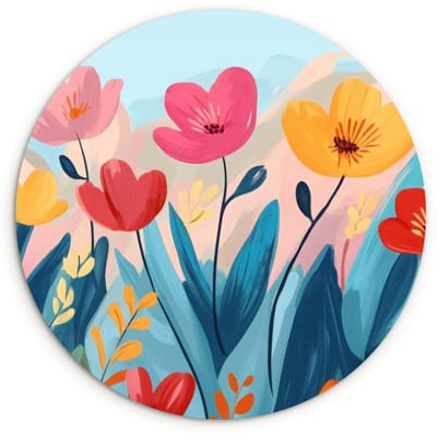 WallCircle® Wandcirkel 120x120 cm - Muurcirkel Illustratie - Bloemen - Kleurrijk - Muurdecoratie woonkamer - Wanddecoratie slaapkamer - Kamer decoratie accessoires - Ronde schilderijen XXL