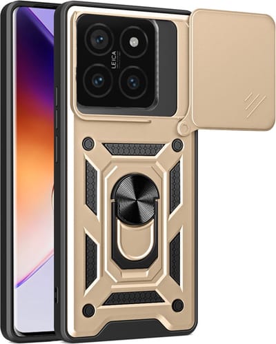 MobyDefend Hoesje - Geschikt voor Xiaomi 14T Pro - Pantsercase Met Draaibare Ring - Goud